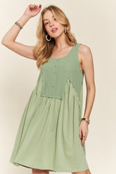 ADORA Decorative Button Sleeveless Babydoll Dress OutfitFlow